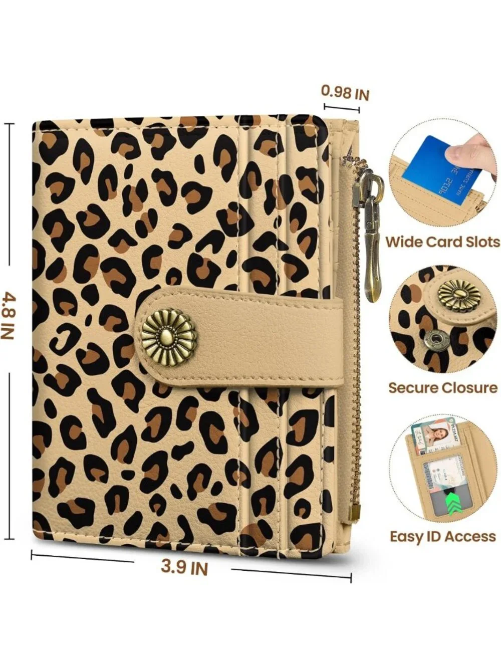 Cute Vegan Leather Small Wallet for Women, RFID Bifold Card Holder, 10 Slots